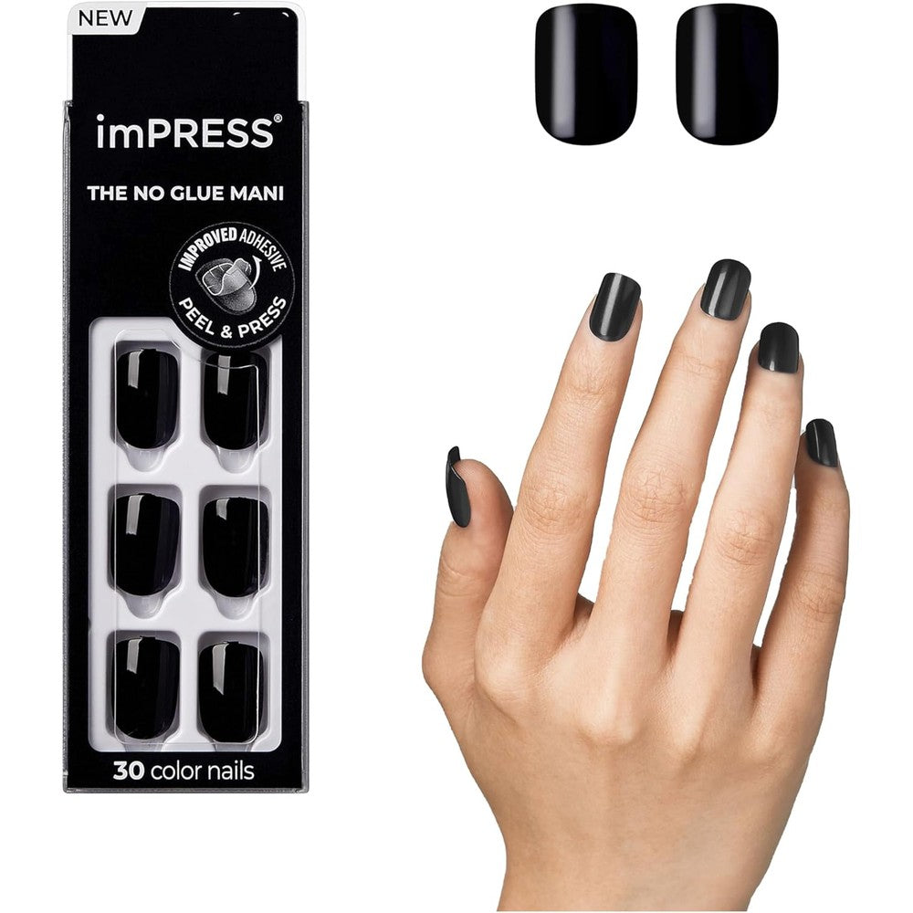 KISS imPRESS All Black short squoval press on nails for women