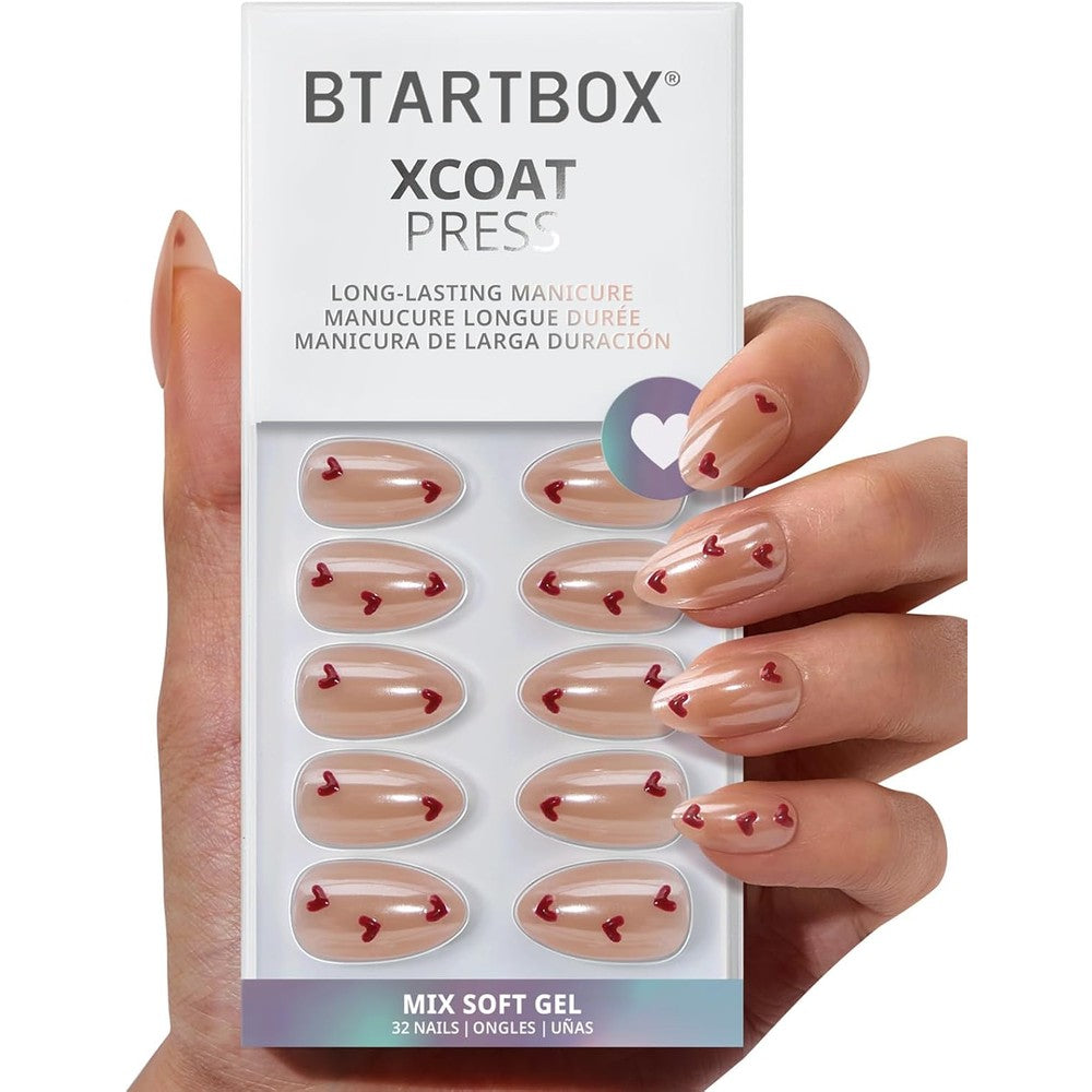 BTArtbox Feel My Love short almond press on nails front view