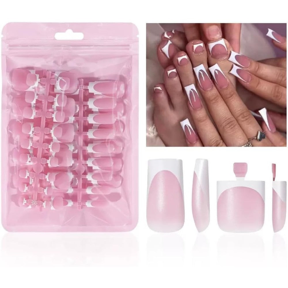 NHIXK white French tip press on nails and toenails 60 piece set