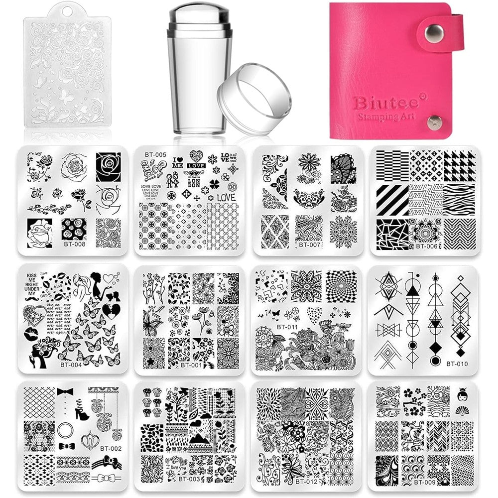 Biutee Nail Stamping Plates Set 12pcs kit front view