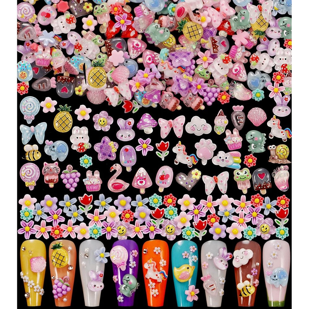 DALOO 3D nail charms pack front view showcasing a colorful assortment of resin shapes for manicures.