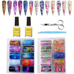 Kalolary nail art foil set front view showcasing storage box and foil rolls.