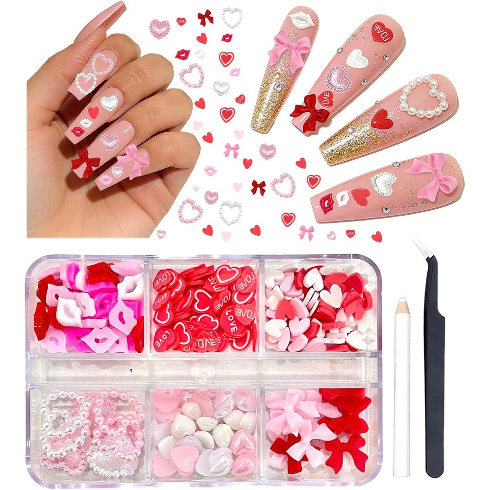 Yixaxkao 6 grids valentines day heart nail charms front view