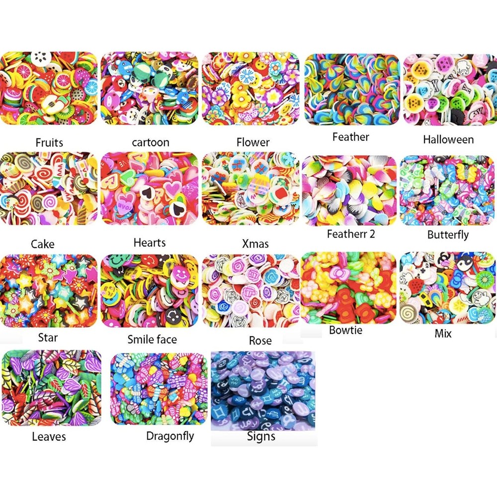 Guirongxin 3D polymer clay fimo fruit slices front view showcasing bulk assortment pack for creative nail art designs.