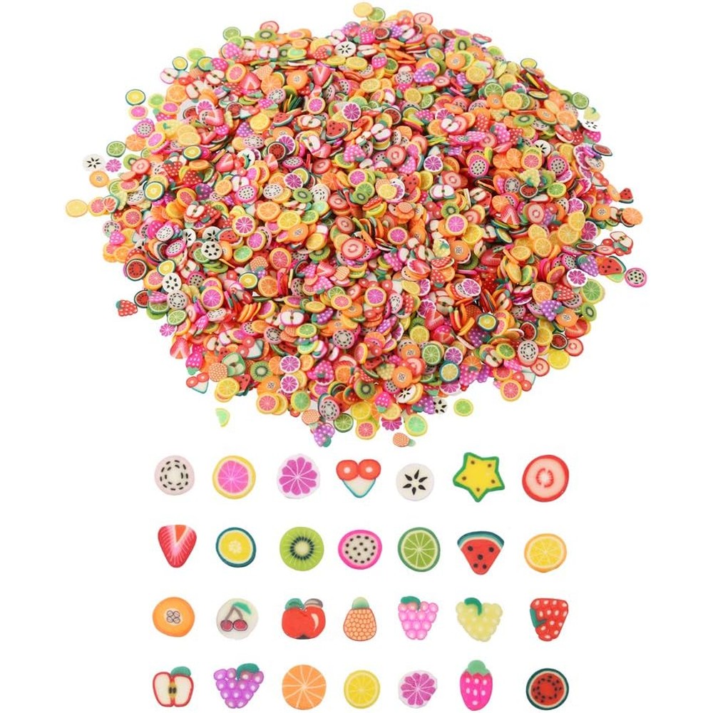 DECORA mini 3D fruit slices craft kit front view showcasing assorted polymer clay pieces