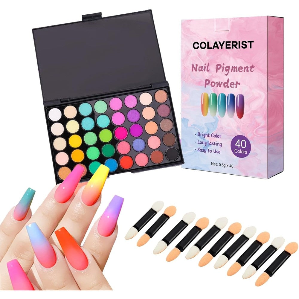 Colayerist 40 Colors Nail Pigment Powder Palette front view