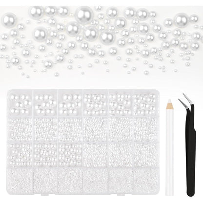 Bouiexye white flatback pearls kit front view with storage box