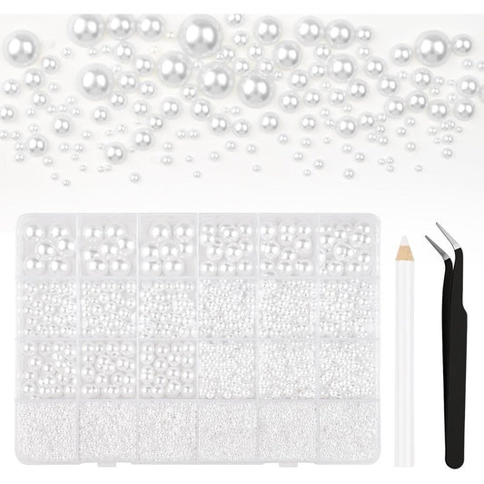 Bouiexye white flatback pearls kit front view with storage box