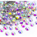 Orgefy Meibite Crystal AB Flatback Rhinestones front view of packaging and loose gems