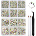 Beadsland flatback rhinestone kit front view featuring crystal AB gems and tools