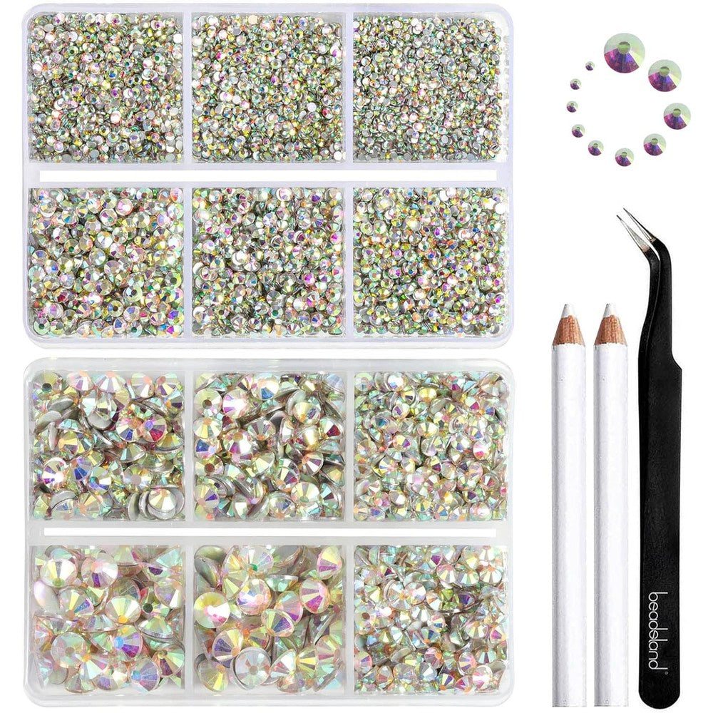 Beadsland 8300 pieces crystal AB flatback rhinestone kit with application tools
