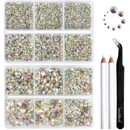 Beadsland 8300 pieces crystal AB flatback rhinestone kit with application tools