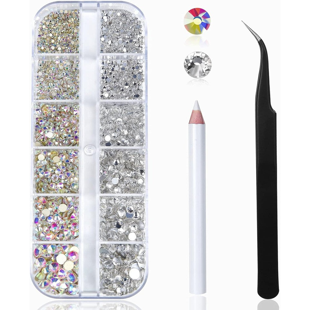 Huetfat 2400 piece nail art rhinestone kit front view with tools