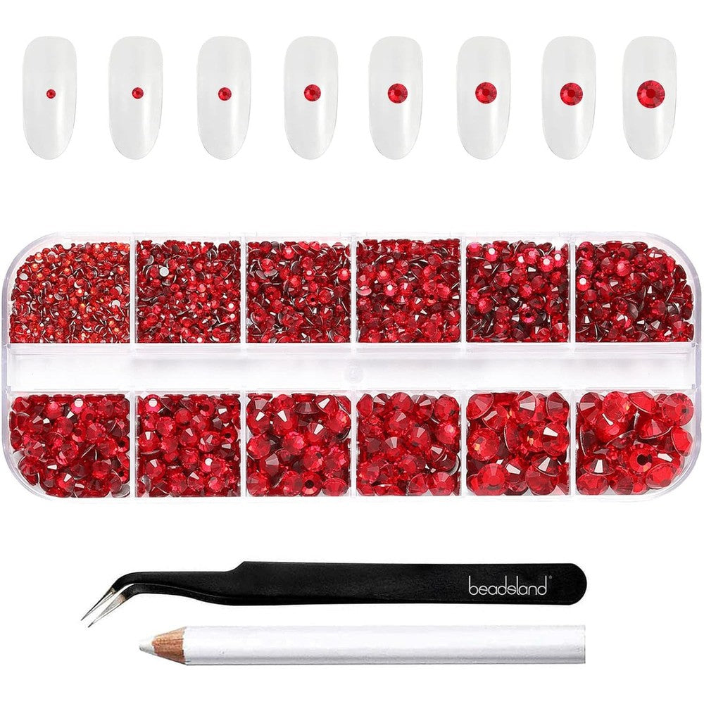 Beadsland red flatback rhinestone kit with storage box and tools.
