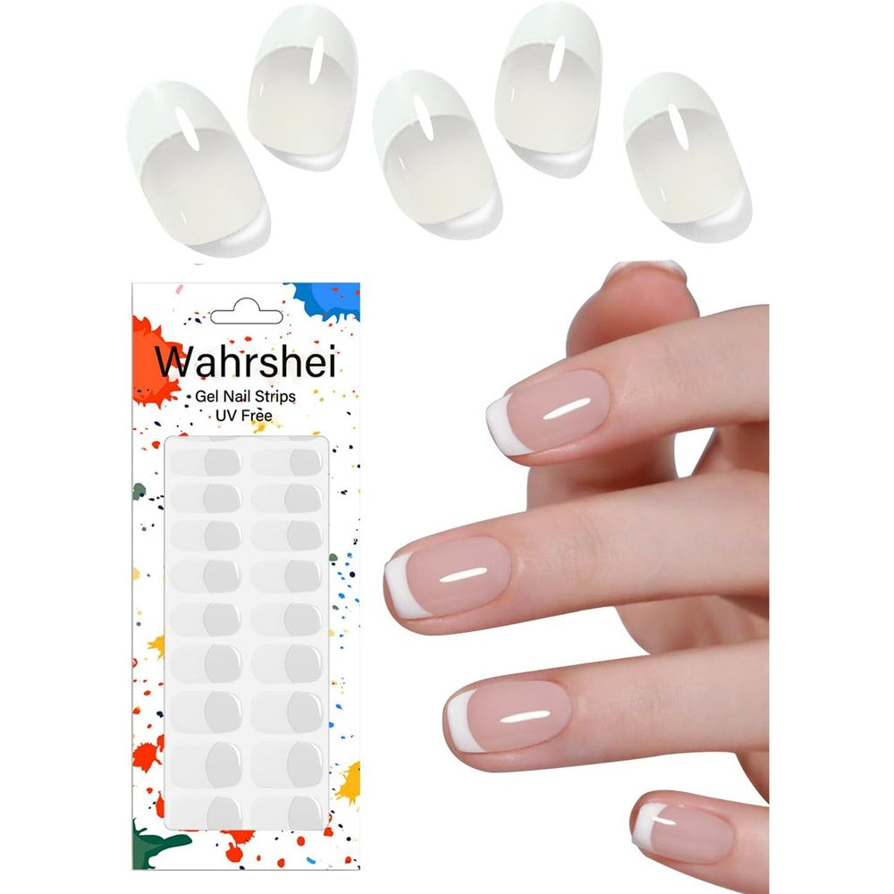 Wahrshei Gel Nail Strips Classic French Manicure UV Free Long Lasting Salon Quality Nail Stickers 22 Wraps With Prep Pad And File - Image 1