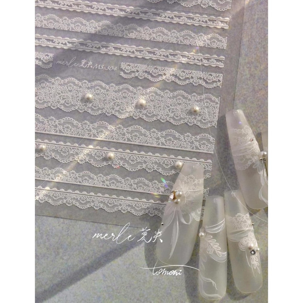 Softsoul white lace 5D embossed pearl nail stickers front packaging view