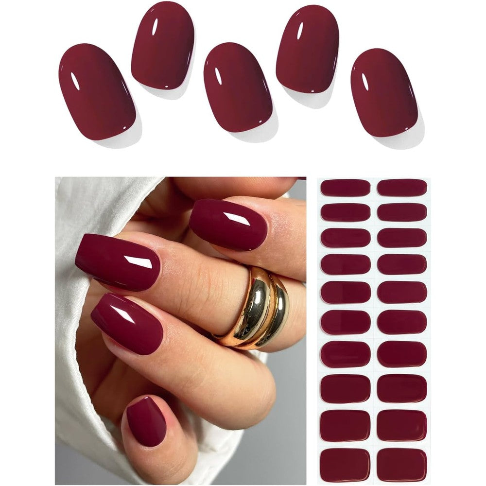 Wuhcim burgundy red semi-cured gel nail strips front view
