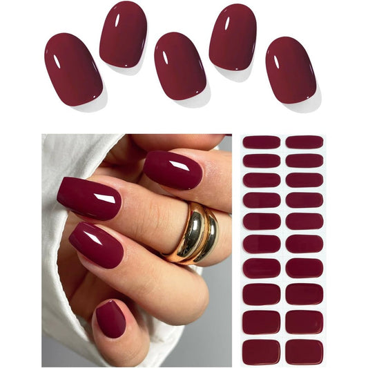 Wuhcim burgundy red semi-cured gel nail strips front view