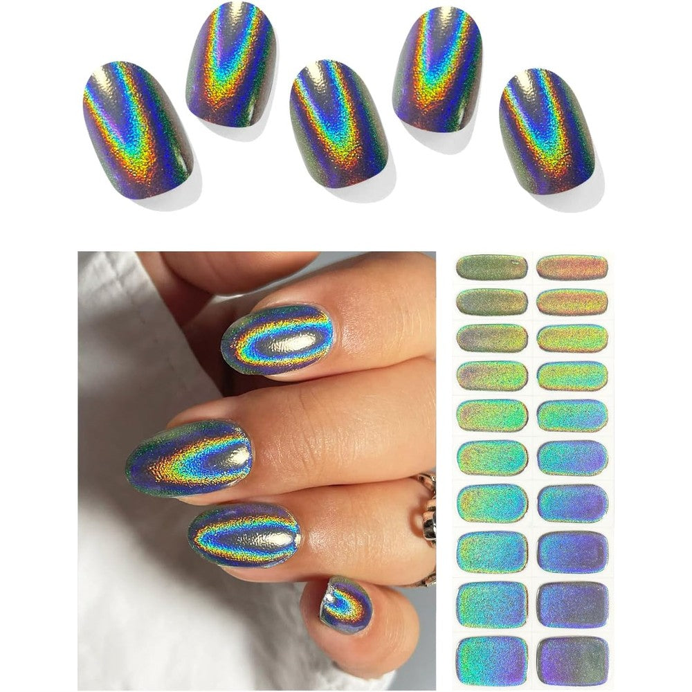 AutyaMee Laser Rainbow semi cured gel nail strips front view