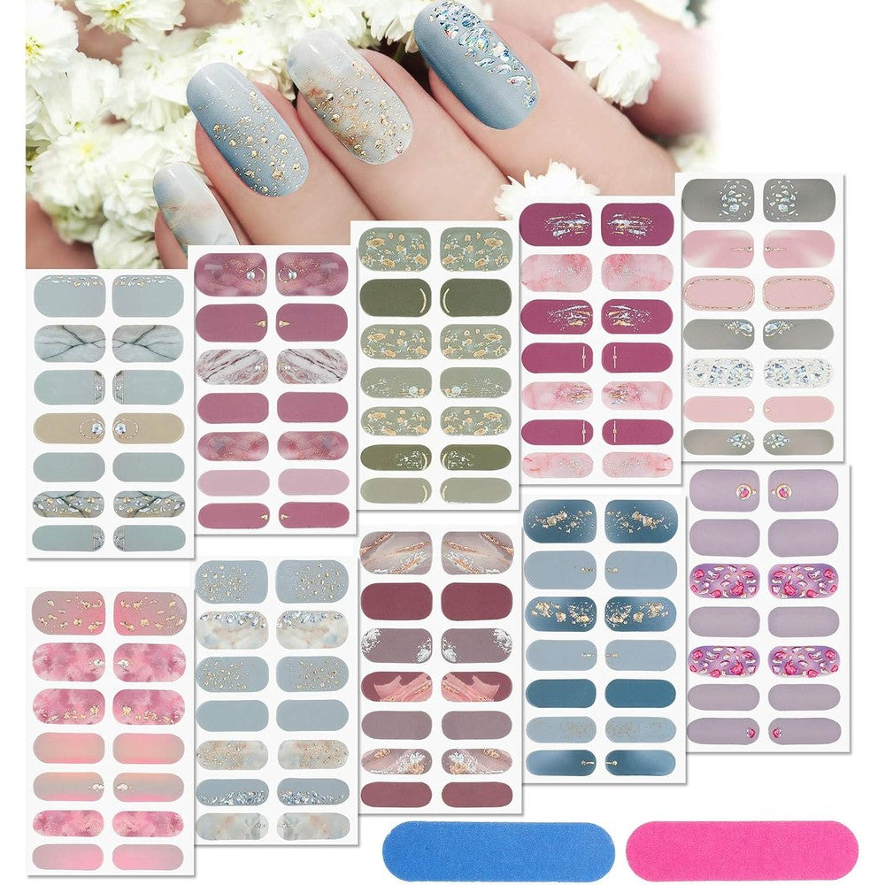 Maitys 140 pieces gradient glitter full wrap nail stickers front view