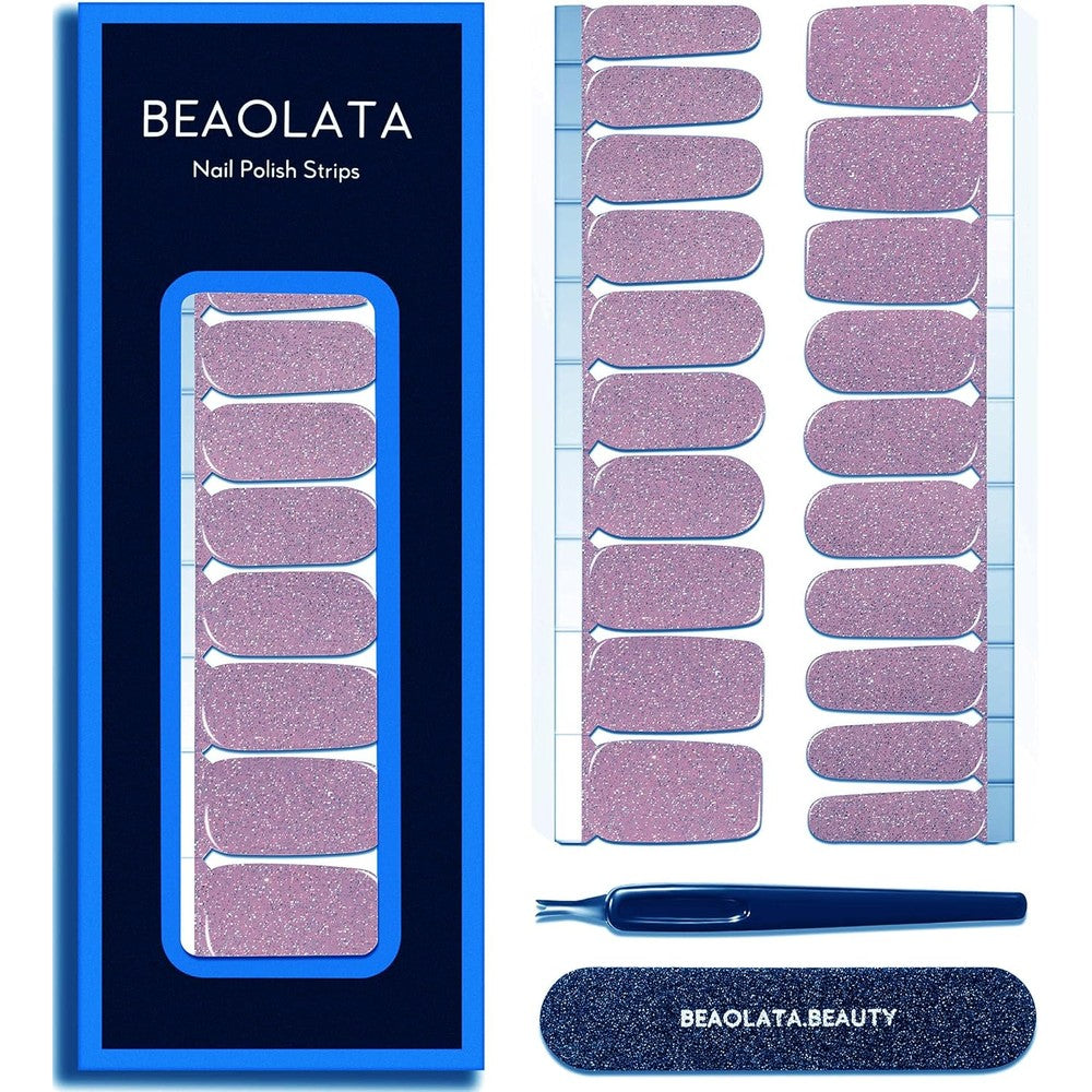 Kira Beaolata Semi Cured Gel Nail Polish Strips front view package highlighting purple glitter salon quality finish