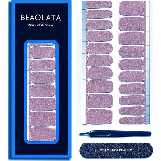 Kira Beaolata Semi Cured Gel Nail Polish Strips front view package highlighting purple glitter salon quality finish