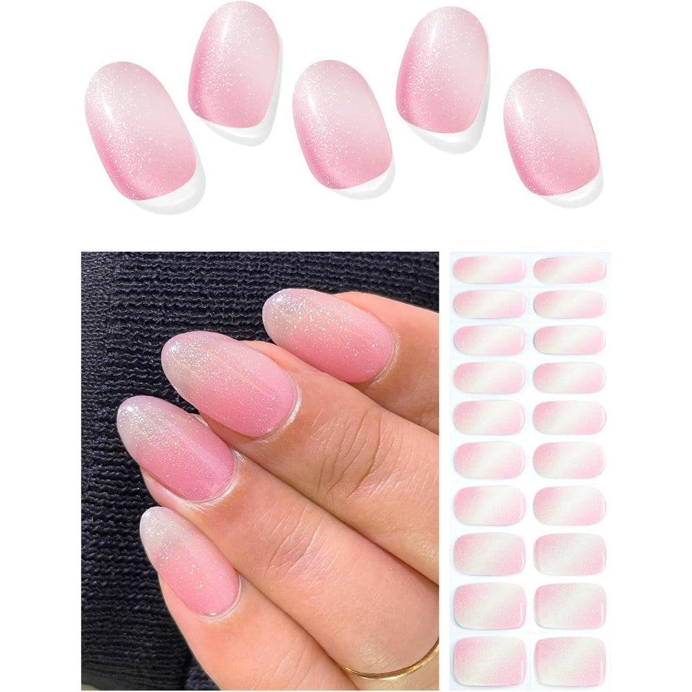 NAILOG AutyaMee Semi Cured Gel Nail Strips packaging front view showing glitter pink ombre design
