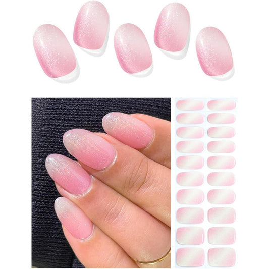 NAILOG AutyaMee Semi Cured Gel Nail Strips packaging front view showing glitter pink ombre design