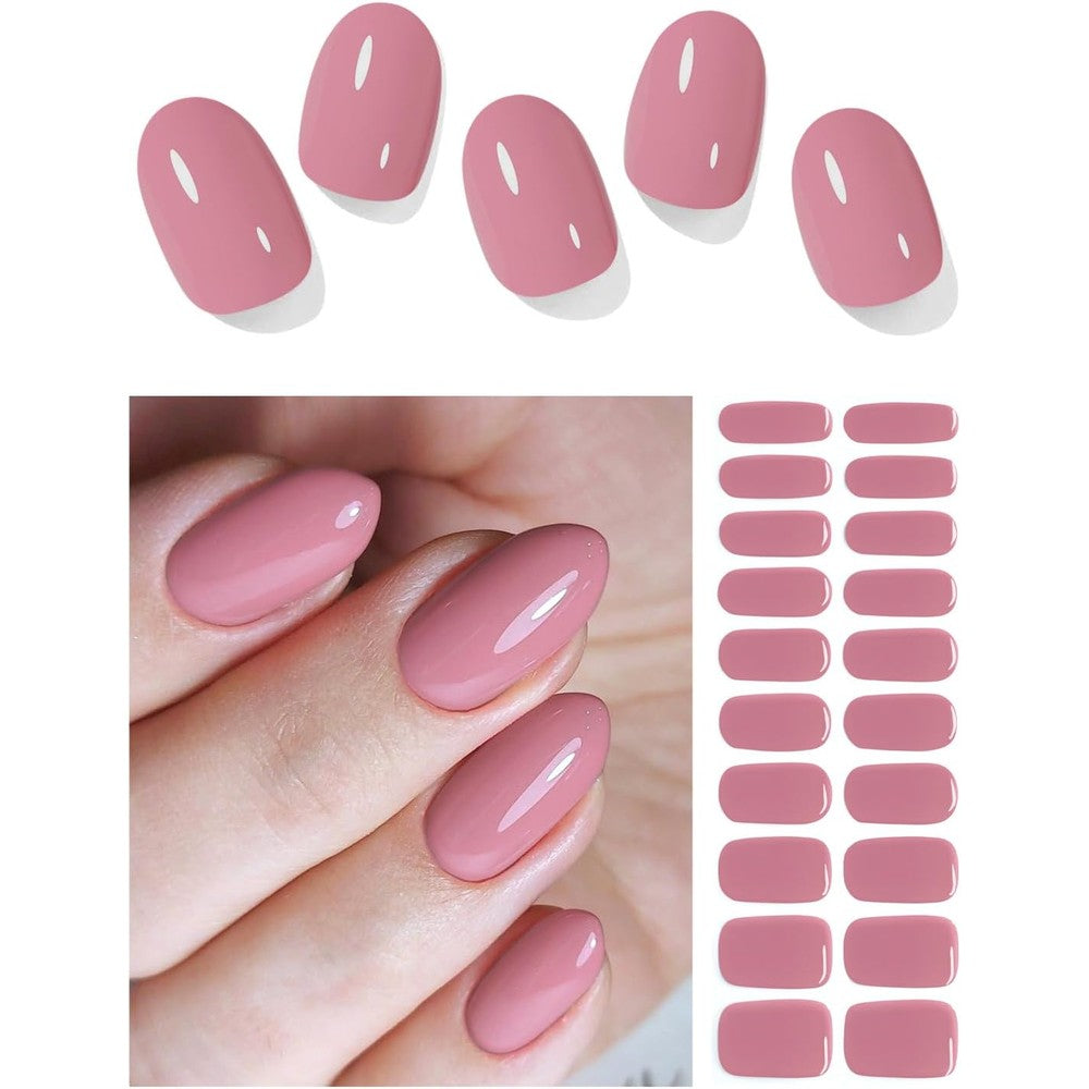 AutyaMee semi cured gel nail strips dusty rose front packaging view showing pink wraps