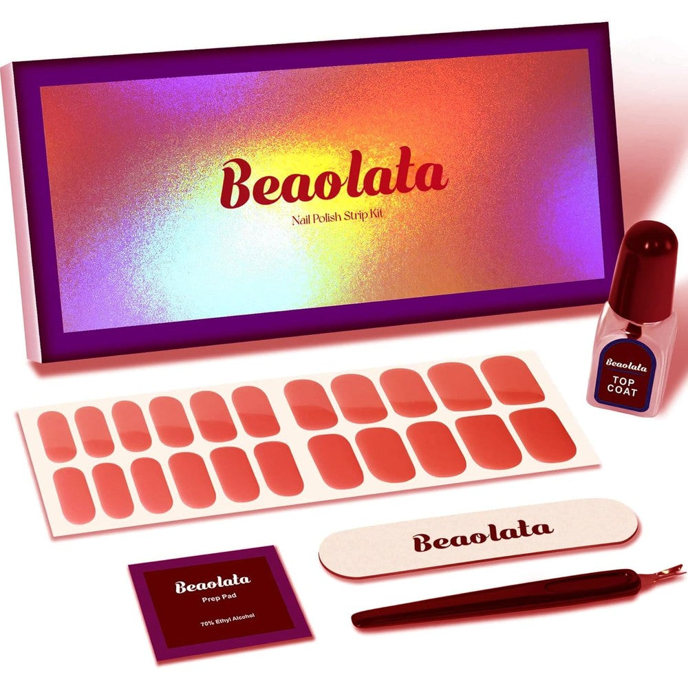 Beaolata Nail Polish Strips front view showing the Red Chipotle Pink gel nail stickers kit pack.