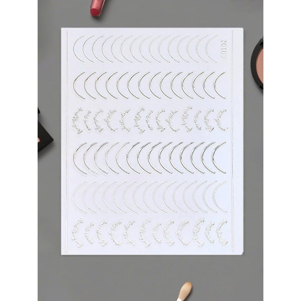 Gufugu metallic moon and wavy line nail stickers front view showing multiple sheets of gold and silver celestial decals.