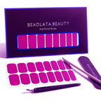 Beaolata nail polish strips front view showcasing vibrant pink packaging and salon quality gel wraps.