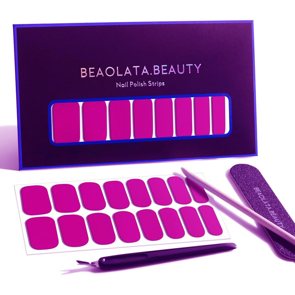 Beaolata Nail Polish Strips front view showing the vibrant pink gel nail stickers packaging.