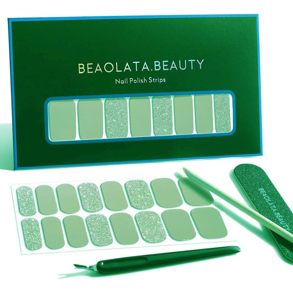 Beaolata Nail Polish Strips green glitter style front packaging view