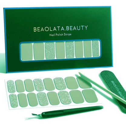 Beaolata Nail Polish Strips green glitter style front packaging view
