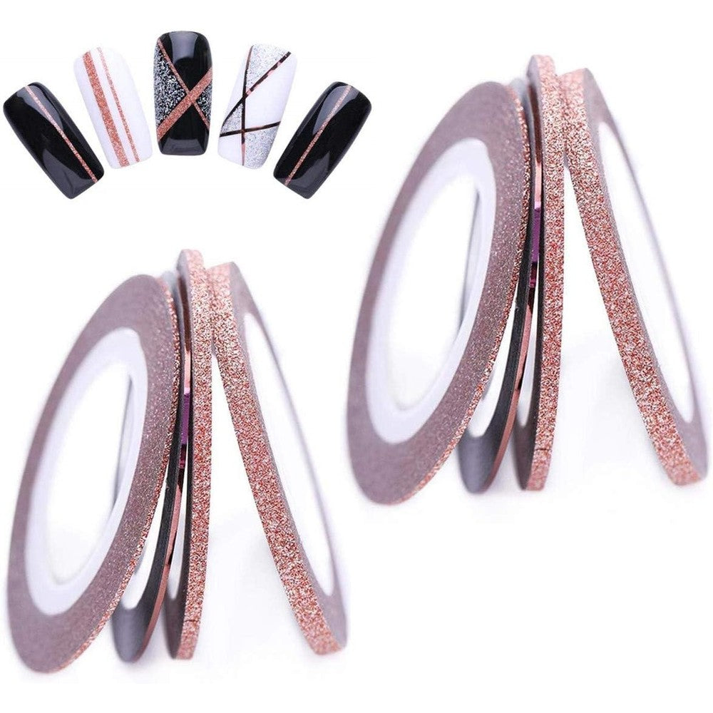 Rose gold nail striping tape set 8 rolls front view
