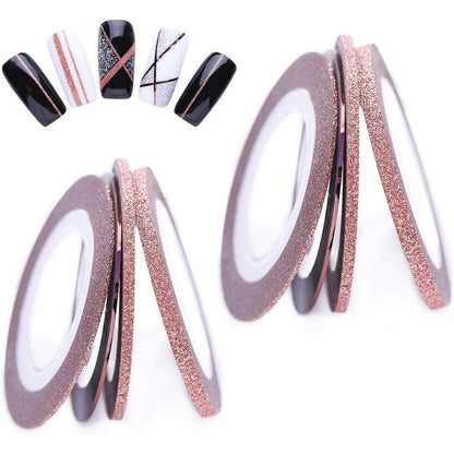 Rose gold nail striping tape set 8 rolls front view