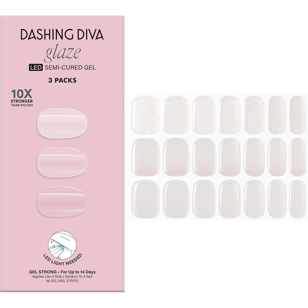 Dashing Diva Glaze Best of Blancs nail strip kit front view packaging for professional DIY manicures.