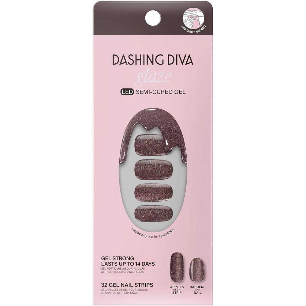 Dashing Diva Glaze Semicured Gel Nail Strips Espresso Me front packaging view showing dark brown shimmery wraps