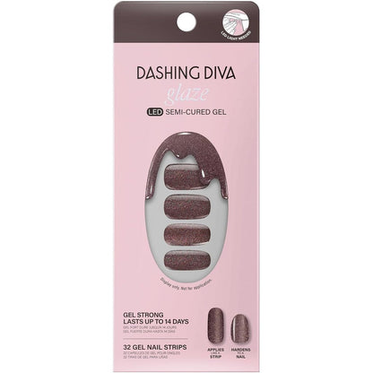 Dashing Diva Glaze Semicured Gel Nail Strips Espresso Me front packaging view showing dark brown shimmery wraps
