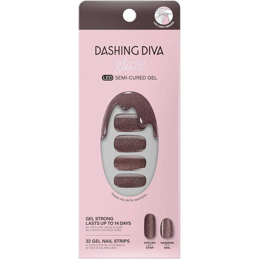 Dashing Diva Glaze Semicured Gel Nail Strips Espresso Me front packaging view showing dark brown shimmery wraps