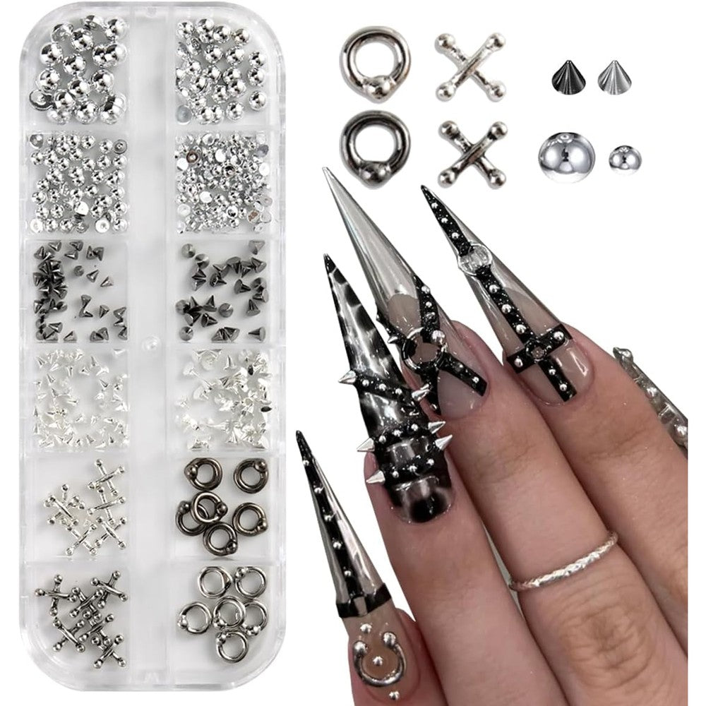 Tatiwoo 3D metal punk nail art charms front view of two boxes