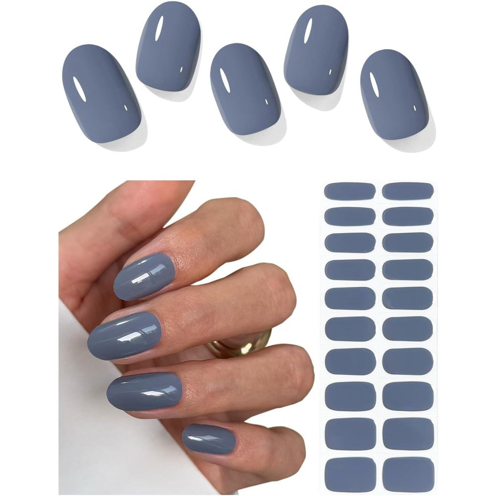 Husnaa Autyamee Deep Slate Blue semi cured gel nail strips front packaging