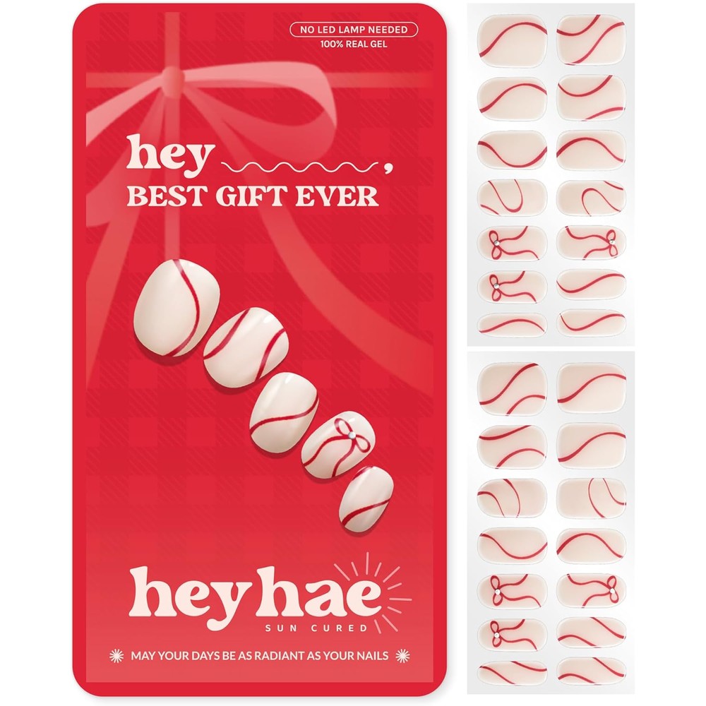 Heyhae semi cured gel nail strips holiday red packaging front view
