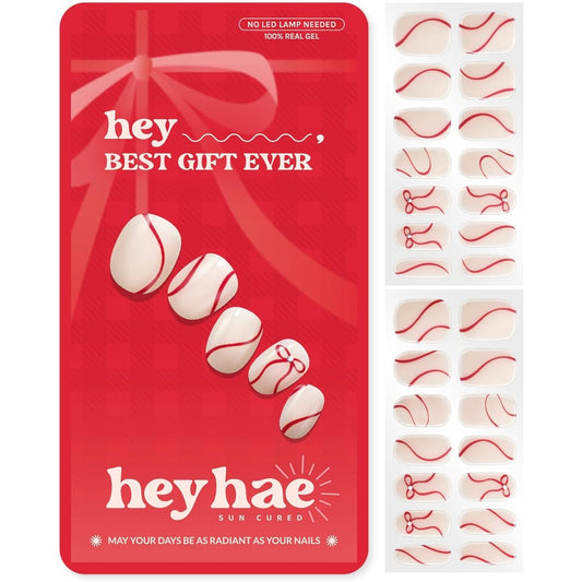 Heyhae semi cured gel nail strips holiday red packaging front view