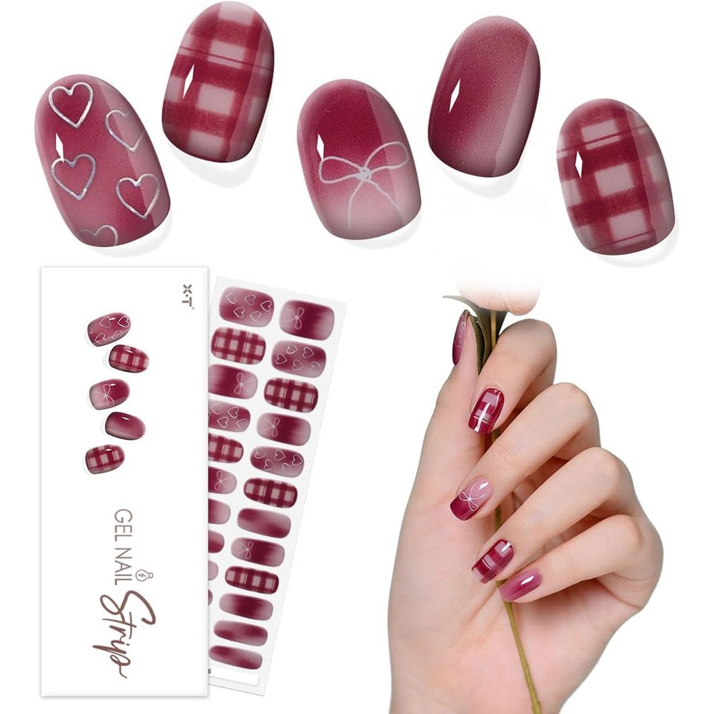 Xt Semi Cured Gel Nail Strips Crimson Heartbeat front view