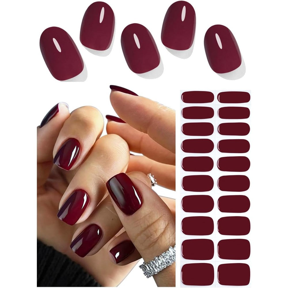 Kalolary semi cured gel nail strips in wine red front view
