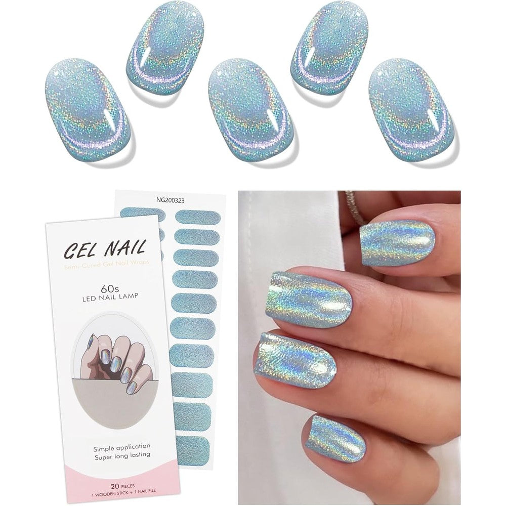 Feelhigh Jmeowio blue purple glitter semi-cured gel nail stickers front packaging