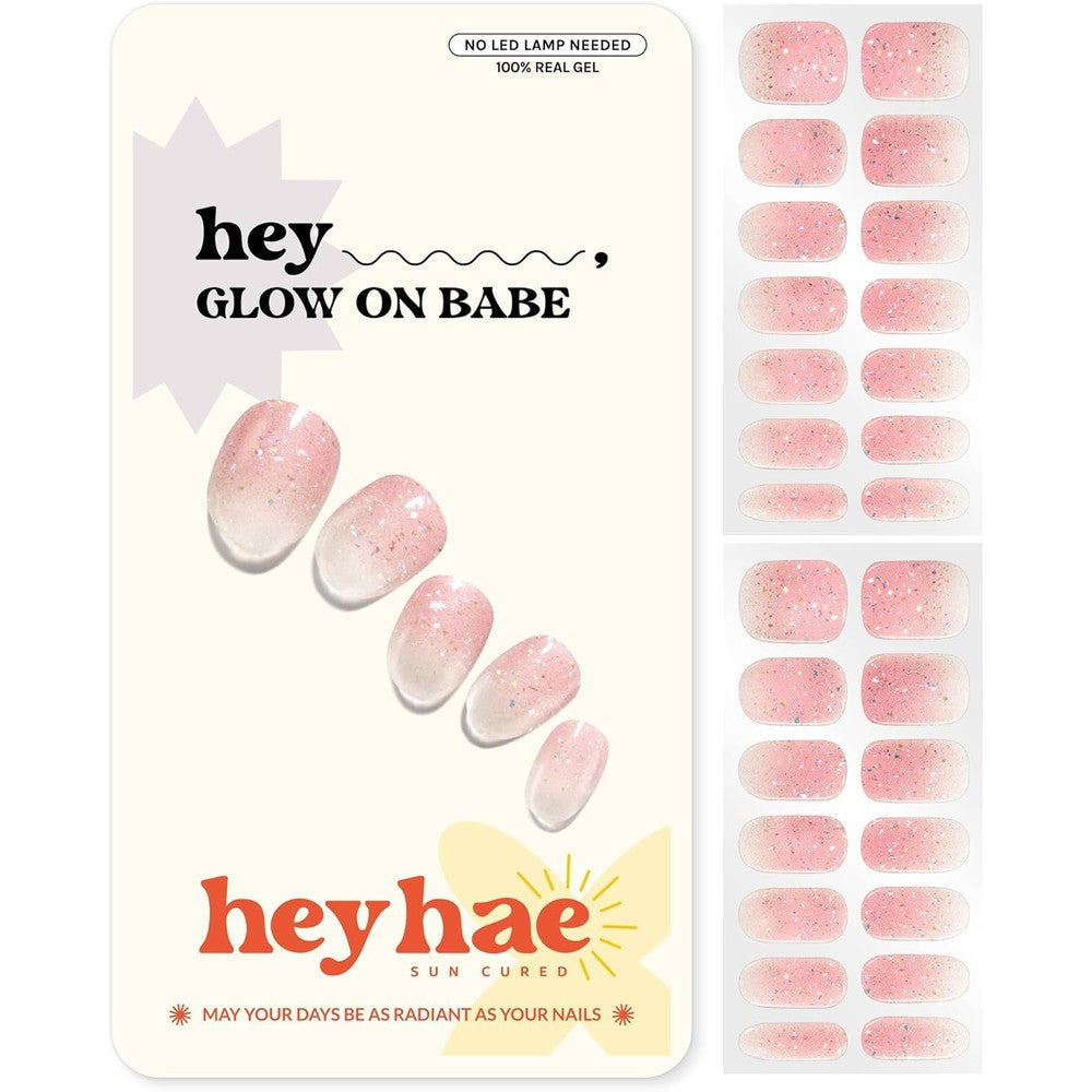 Heyhae Semi Cured Gel Nail Strips Glow On Babe front packaging