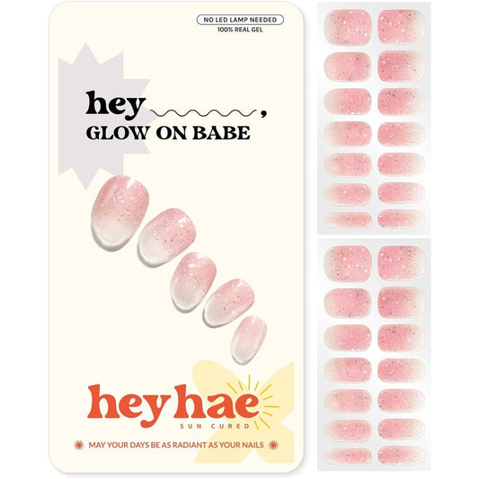 Heyhae Semi Cured Gel Nail Strips Glow On Babe front packaging